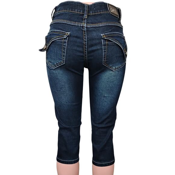 EXOCET Jeans Collection Capri Jeans Size 7 Junior Blue Wash Flap Back Pockets - Picture 3 of 13